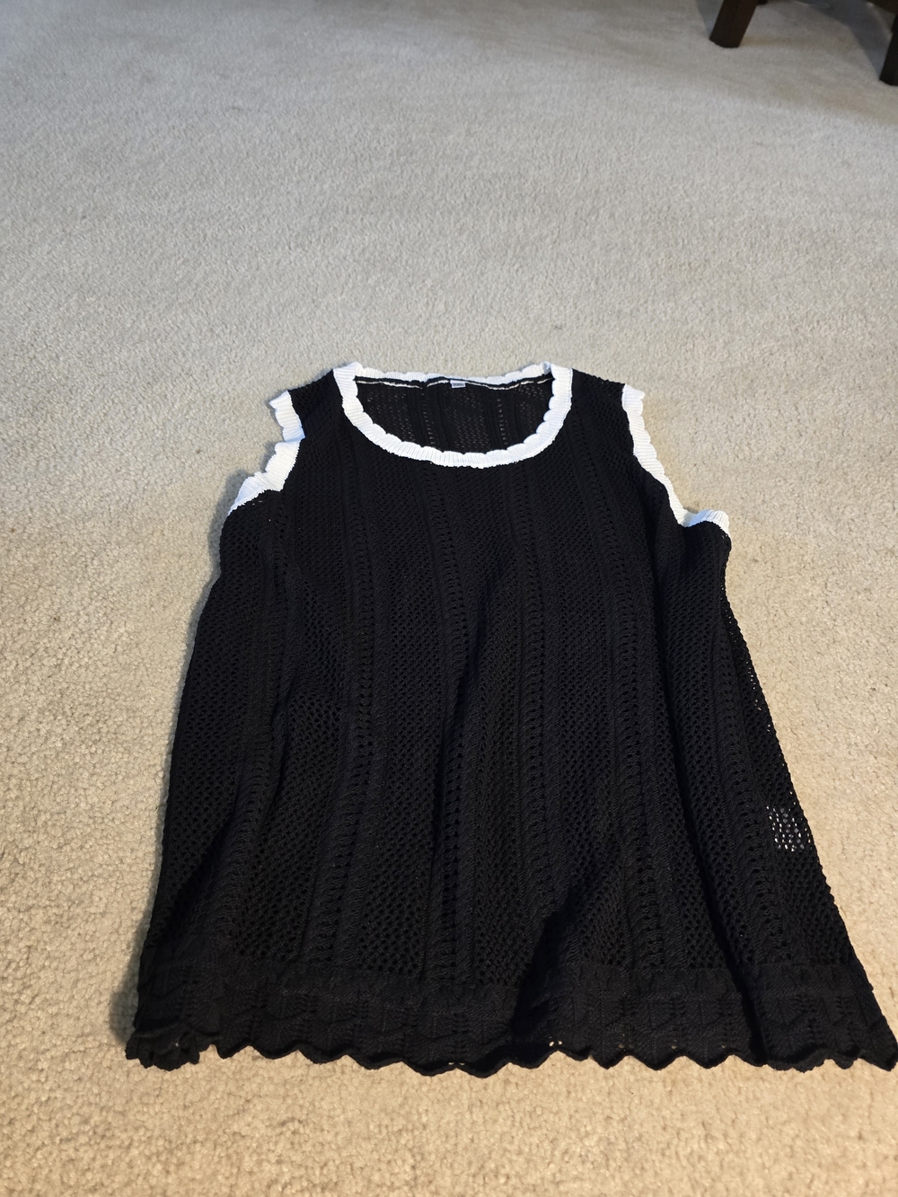 Women's Black Crochet Tank Top with White Trim